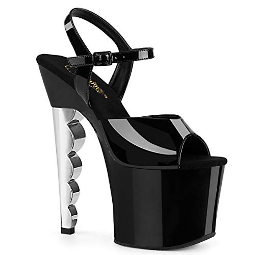 Pleaser SCALLOP-709CH Damen Plateau Sandalette, Lack Schwarz/Silber, EU 40 (US 10)