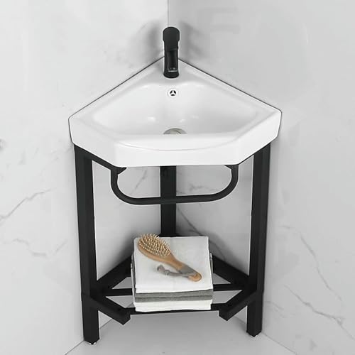 Lavandino da bagno ad angolo, lavandini ad angolo da bagno e set combinato da bagno, mobile da bagno con rubinetto e accessori, lavello in ceramica con staffa in acciaio inossidabile, per pi