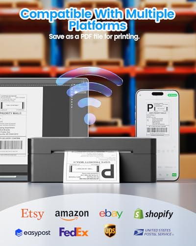 ByteCintia Bluetooth Etikettendrucker, DHL Thermodrucker 4x6 Ettikettendrucķer, Ettikettendrucķer Label Printer für iOS, Android, Windows & Mac, Kompatibel mit Shopify, Amazon, Royal Mail, Ebay, USPS