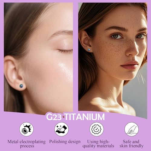 ZDE Titanium Women Flatback Earrings AAAA+ Cubic Zirconia Silver CZ Simulated Diamond Earrings Stud Hypoallergenic Cartilage Earring Piercing Jewelry 6mm4