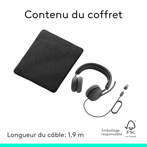 Logitech Zone Wireless 2 ES for Business - Casque sans Fil Anti-Bruit avec ANC Hybride adaptative, Bluetooth, USB-C et USB-A, certifié Microsoft Teams - Graphite