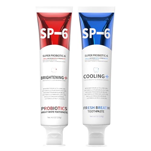 SP-6 Whitening Toothpaste & Cooling Freshness Toothpaste Combo - Includes 6 Probiotics for Oral Health, Fluoride-Free & Enamel Safe,4.6oz