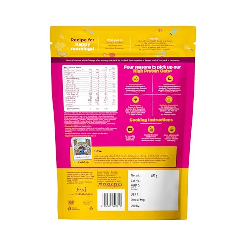 Image of Yogabar High Protein Oats 850gm, Fruit & Super Seeds | 23g Protein, Breakfast Cereals Oatmeal For Weight Management | Complete and Pure Protein Blend with Whey + Soy