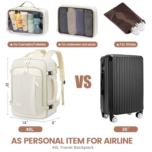 LOVEVOOK Travel Backpack Carry on Flight Approved, Personal Item Travel Backpack for Women, Waterproof 40L Large Laptop Backpack fit 17 inch Laptop with 3 Packing Cubes4