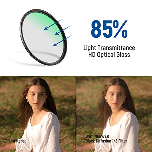 NEEWER 55mm Black Diffusion 1/2 Filter Dreamy Cinematic Effect Filter Ultra Slim Water Repellent Scratch Resistant HD Optical Glass - Image 3