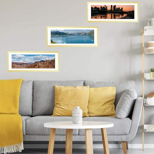 Image of JCJMY 9x27 Picture Frame with 8x24 Mat, Display Photo 8x24 with Mat or 9 x 27 Without Mat, Wall Hanging Large 9 by 27 Poster Frame with Plexiglass, Gold