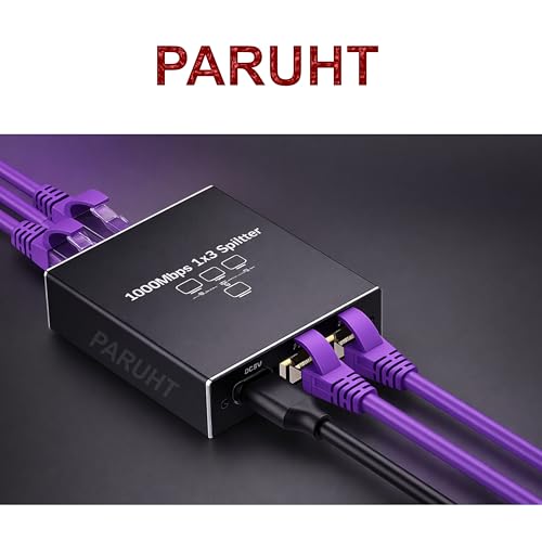 Image of Ethernet Splitter 1 to 3 Gigabit 1000Mbps - RJ45 LAN Network Adapter Hub with USB-C Power, Cat8 /Cat7 /Cat6 /Cat5e Compatible - Plug & Play Internet Cable Splitter for 3 Devices, Black ETHSP-1B3
