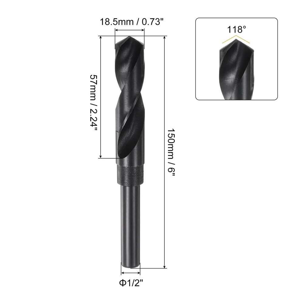 Brocas de vástago reducido de 1/2 ", Brocas HSS 9341 de Acero de Alta Velocidad de óxido Negro, 14/14, 5/15/15, 5/16, 5/18, 5/20/21/22mm, 2 uds.(18.5mm)