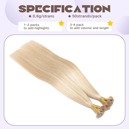 Sindra Caramel Blonde Mixed Bleach Blonde Hair Extensions U Tip 14 Inch 40 Grams U Tip Human Hair Extensions Straight 50 Strands #27/613 14inch - Image 3