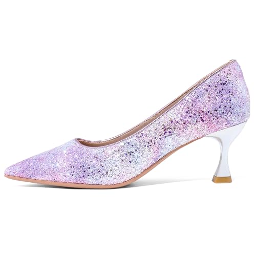 Women’s Kitten High Heels 2 Inch Sequined Pointed Toe Pumps Comfortable Wedding Party Pump Shoes2