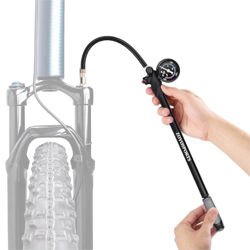 Fahrrad-Dämpferpumpe – 300 psi Hochdruck-Federungspumpe | Robuste Fahrradpumpe aus Aluminiumlegierung mit Manometer, drehbarem Schlauch und Entlüftungsfunktion | Universelles Werkzeug für Gabeln u