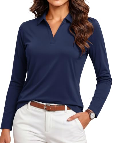 MAGCOMSEN Polos for Women Golf Sun Protection Collar V-Neck Quick Dry Tops