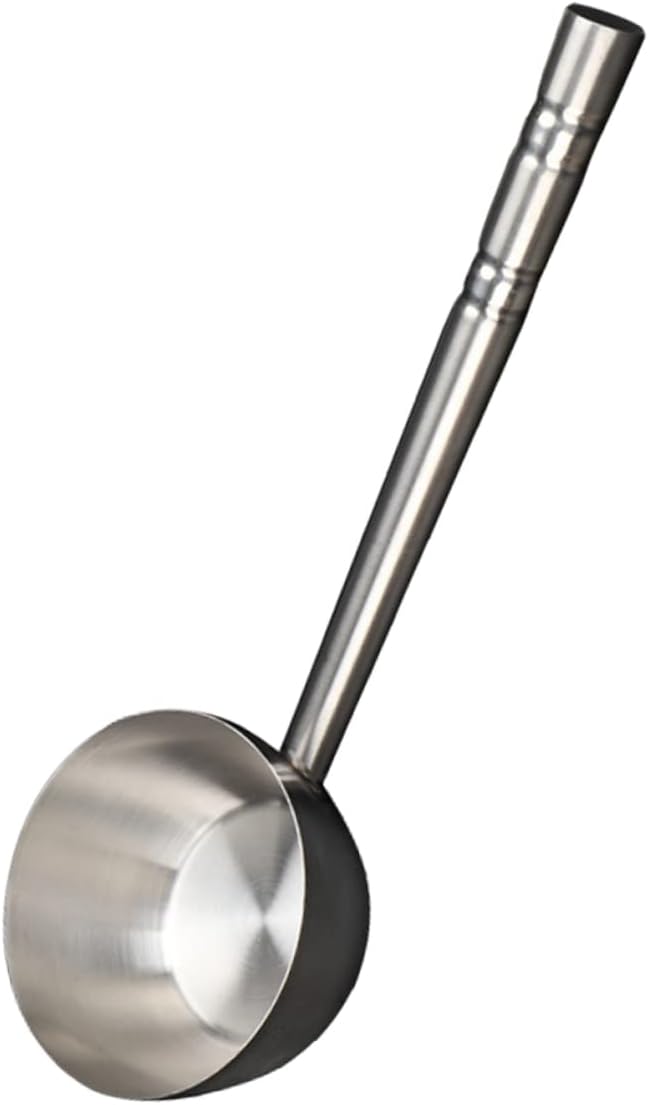 Cabilock Stainless Steel Water Scoop with Flat Bottom Ergonomic Long Handle Multipurpose Kitchen Ladle for Soup and Water Serving Stable Design