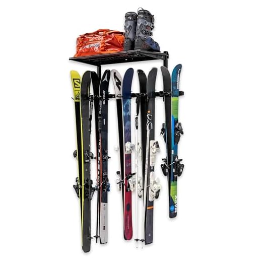 StoreYourBoard Omni Ski Wall Rack and Storage Shelf, Holds 10 Pairs, Ski Wall Mount, Home and Garage Storage Hanger