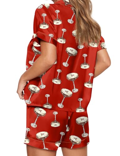 Image of SHESHOW Satin Pajamas for Women Set Preppy Animals Pjs Short Sleeve Shorts 2 Piece Loungewear Sets XS-XXL