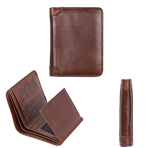 Men's Genuine Leather High Capacity Trifold Short Wallet, RFID Blocking Multifunctional Sleek Slim Photo Window and Credit Card Holder Freemasons Masonic Money Purses,Coffee,Style 12