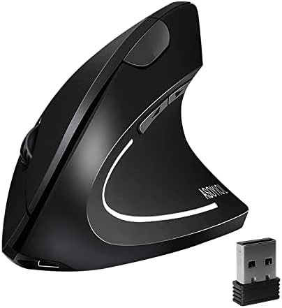 ASOYIOL Ergonomic Mouse Wireless,Vertical Mouse Ergo with USB Receiver 6 Buttons 800/1200/1600 Adjustable DPI Computer Mice for Laptop PC(Right Hand,Black)