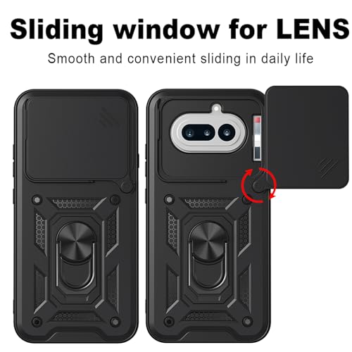Image of Shockproof Back Case Cover for Nothing Phone 4A 5G, Shockproof Nothing Phone 4A Back Cover, Ring Case with Kickstand and Camera Protection Shutter - Black