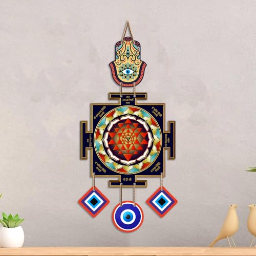 Image of Artvibes Hamsa Hand Evil Eye Wall Hanging Decor for Home Entrance | Nazar Battu Protection Ornament | Spiritual Boho Wall Art for Living Room | Hallway | Office and Gift Idea (WH 85134N)