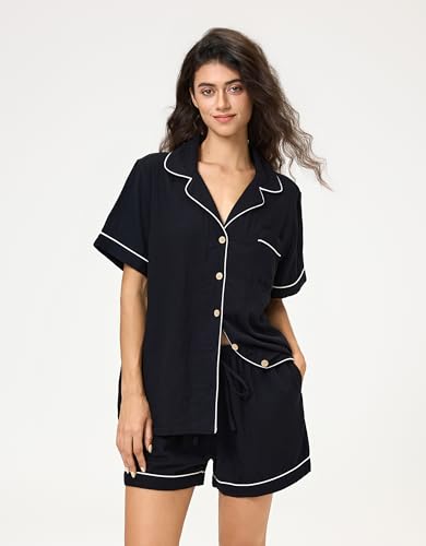 Image of BESTOUCH Womens Pajama Sets: 100% Cotton Muslin Linen Feel
