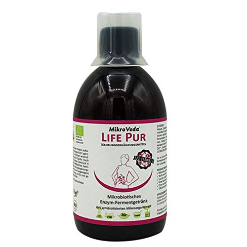 MikroVeda Life PUR - Bebida de fermentación enzimática, 33 cepas de bacterias, superactivada, alta disponibilidad, biodisponible, vegana, en bruto, fabricante certificado, 0,5 l