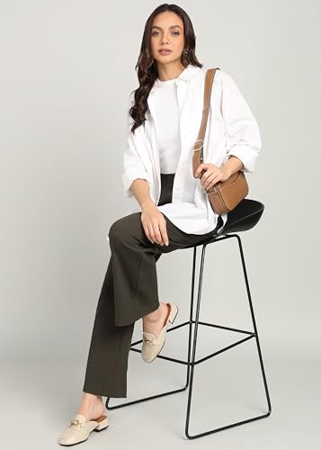 Image of Alan Jones Clothing Women's Straight Fit Mid Rise Solid Stretch Waffle Straight Pants