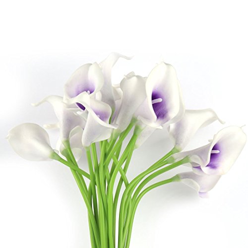Muyee 20 Pcs Artificial Calla Lily Flowes Real Touch Fake Flowers Wedding Bouquets Valentines Day Decorations(Purple White) #TOP4