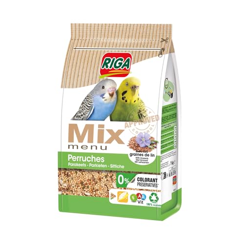 Riga - Menu Mix pour Perruches - Mix Vitaminé - Nourriture pour Oiseaux - Graines Et Céréales - Vitamines Et Minéraux - Brillance Plumage - sans Colorant, Ni...