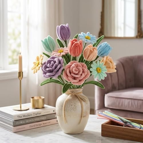 Image of Pipe Cleaners for Craft Flower Making,Fuzzy Chenille Stems and Fluffy Sticks with Floral Tape and Wire, for Kids Arts and Crafts|Pastel colors (pipe cleaners-100 /stem wire-15 /green tape-1)