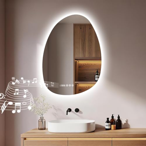 S'AFIELINA Asymmetrical Bathroom Mirror with Bluetooth, Anti-Fog, 3 Colors Adjustable Light, Time & Temperature Display, Memory Function, IP44 Waterproof Backlit LED Mirror with Lights, 75 x 55 cm - Image 3