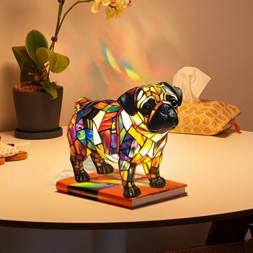 LUKIUP Nachtlicht aus der Hunde-Serie, Shar-Pei Nachtlicht - Energiesparende Premium Harzlampe mit Buntglas-Effekt Schalterkabel Retro Dekolampe für Schlafzimmer Geschenk für Hundeliebhaber(A)