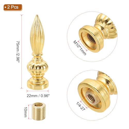 Image of PATIKIL 25x80mm Lamp Shade Finial, 2 Pcs Lamp Finials Caps Knob M10x1mm Threaded Alloy Solid Lamp Finial Decoration for Lamp Shade Table Floor Lamps, Gold Tone