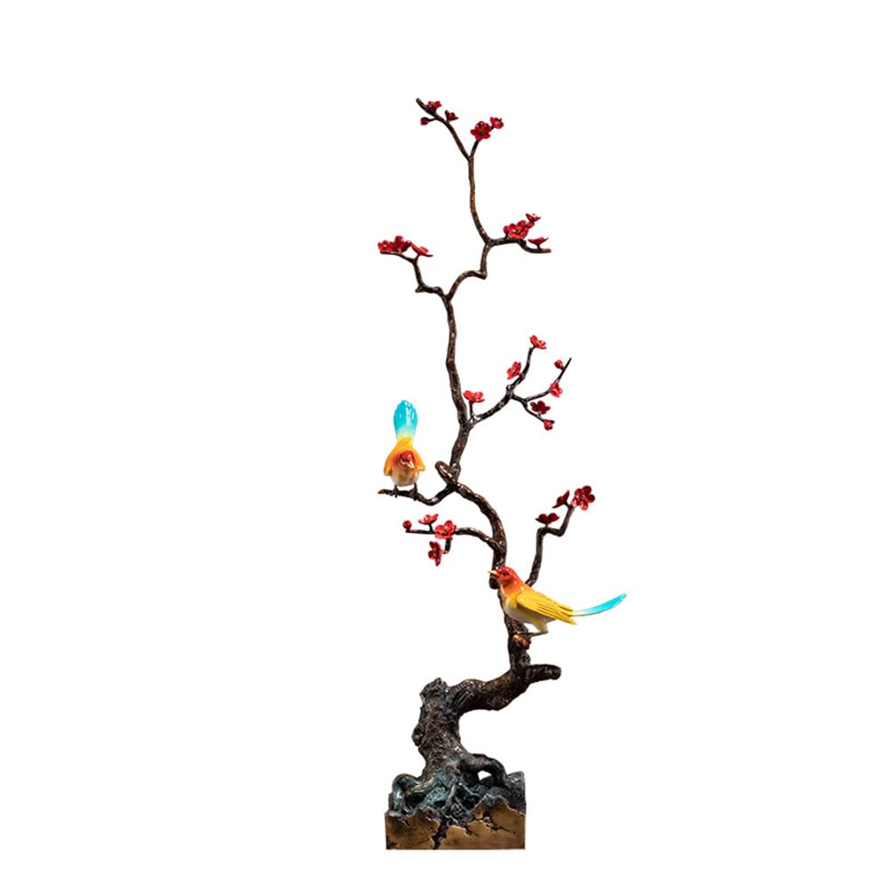 Hhhxkkuu Handmade Pure Brass Plum Blossom & Birds Sculpture 100cm Tall