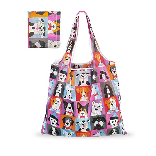 ALLY-MAGIC Foldable Eco-Friendly Shopping Bag Waterproof Tote Shopping Bag Reusable Shopping Bag Grocery Shopping Cloth Bags for Shopping Travel Picnic Y4-YHSND (Dog)