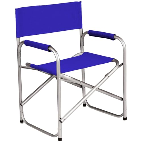 Marvin Sedia Regista Alluminio Pieghevole Resistente Robusta Per Mare Spiaggia Giardino Campeggio Esterno Con Teli Per Seduta E Spalliera Braccioli Tela Salvaspazio Richiudibile (Blu)