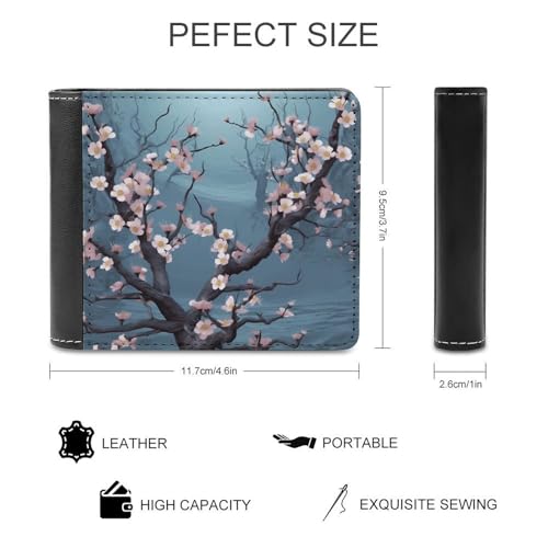Men's Leather Wallet Bifold Wallet for Men Cherry Blossom Slim Wallet with Multiple Card Classic Passcase Mens Card Holder2