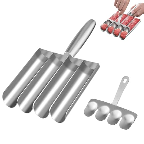 OUTALIZ Moldeador de Albóndigas de Acero Inoxidable, Cuatro Capas Fabricante De Albóndigas, con Cuchara y Tenedor de Albóndigas, Albóndigas Antiadherente Máquina, Utensilios De Cocina