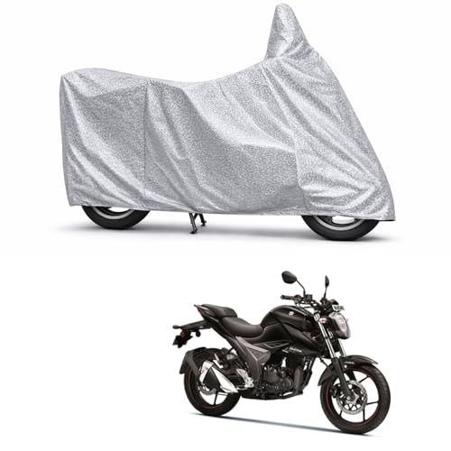 Image of 100% Waterproof Two Wheeler Body Cover Multi Layered Fabric Designed for Suzuki Gixxer | Belt Buckle Lock | Silver Mag