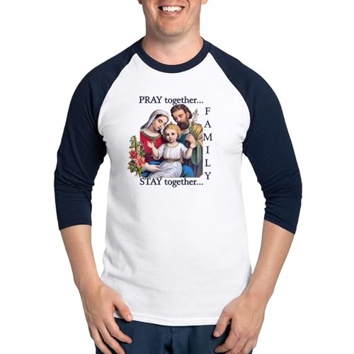 CafePress PrayTogether12X12 Clear Baseball Jersey Men's Cotton Baseball Jersey, 3/4 Raglan Sleeve Shirt Blue/White