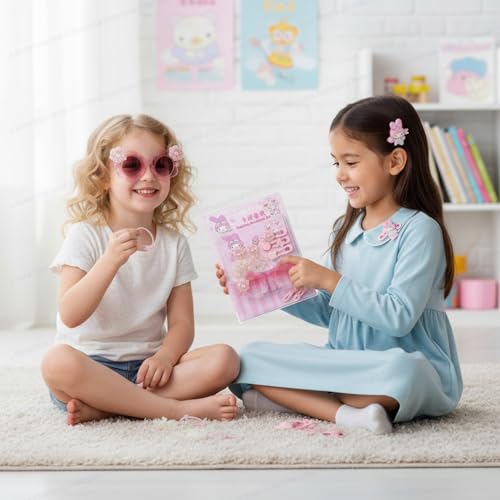 Image of SHAKTISM Kids Sunglasses with Hair Accessories Set for Girls, Cartoon Flower Shape Goggles with Hair Clips and Rubber Bands, for Toddlers and Kids Aged 2-8 Years