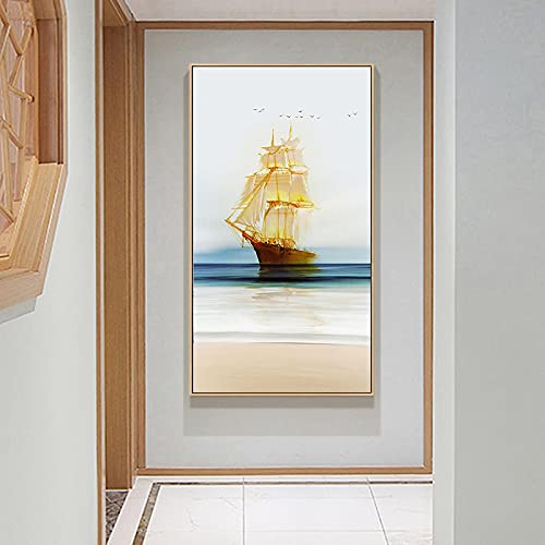 Peinture sur toile de voilier d'or nordique 50x100cm sans cadre pour decoration salon moderne