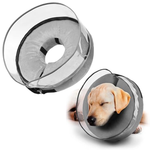 NHQZ Collare Elisabettiano Gonfiabile Morbido Non Pregiudica La Vista e Il Mangiare, Cane Regolabile Rimovibile e Facile da Pulire per Cani oltre i 5 kg（L）