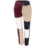 YEOYS Trendige, hoch taillierte Jeans mit geradem Bein für Sommerfrauen und kontrastfarbenen Nähten. Täglich lässige, Bequeme All-Match-Hose L