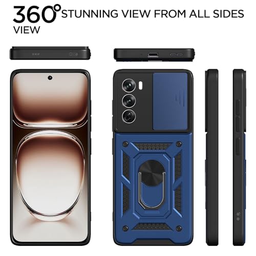 Image of Pikkme D10 Tough Armor Bumper Case | 360 Protection Case | Sliding Camera Shield Cover & Ring Holder Stand Back Cover for Oppo Reno 12 Pro 5G (Blue)