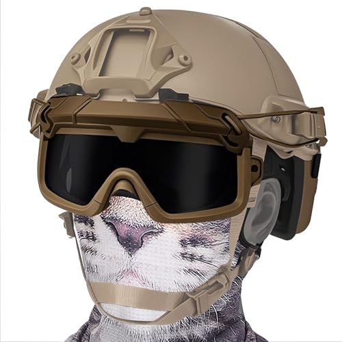 ZFFOZZ El Conjunto de Equipo Táctico «Beast Alliance-Brown Cat» Incluye un Casco Táctico, Gafas de Alta Definición y Una Bufanda de Seda Fría.(Brown,L)