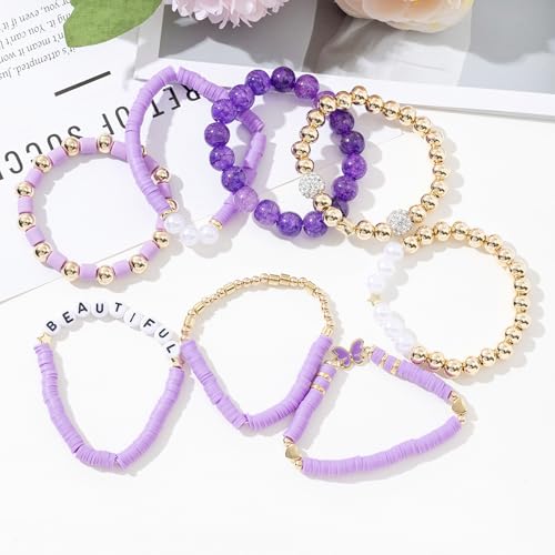 Heishi Surfer Clay Bead Friendship Bracelets, Colorful Stackable Preppy Bracelets for Women3