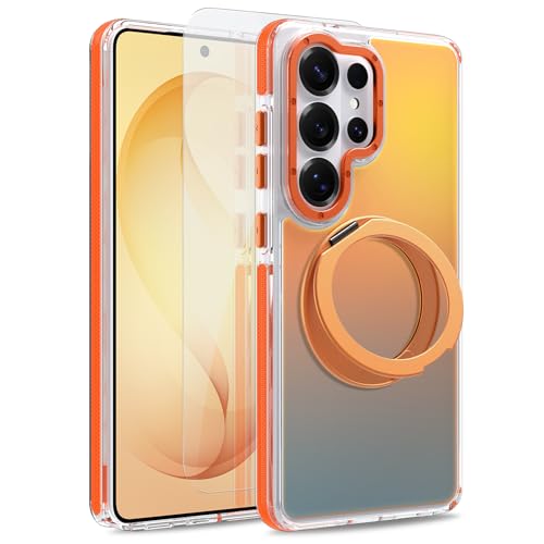 Image of Magnetic for Samsung Galaxy S26 Ultra Case with 360 Stand [Compatible with Magsafe] [Fluorescent Design] [1 Screen Protector] Slim Translucent Matte Case for Galaxy S26 Ultra 6.9 inch, Orange