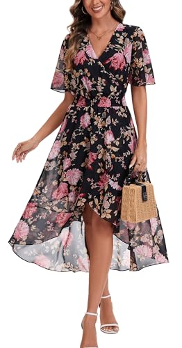 Image of Kormei Womens Short Sleeve Floral Maxi Dress High Low V-Neck Flowy Party Long Dresses