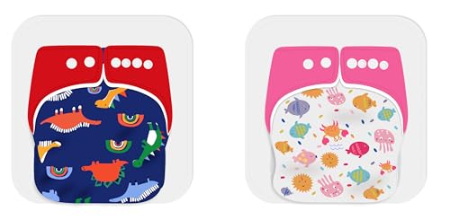 Image of Ambaby Organic Cotton Cloth Diapers - Pack of 4 | Leak-Proof & Reusable | 250ml Absorption | 2 Covers 2 Inserts 2 Boosters | Rash-Free Quick Dry