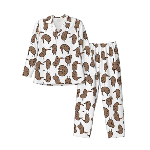 Pyjama classique imprimé oiseaux Kiwi en coton léger avec col cranté élégant